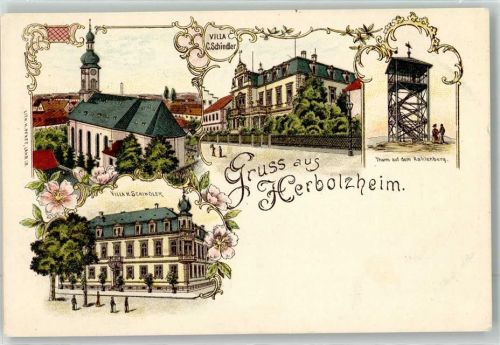 79336 W7834 Herbolzheim , Breisgau Lithographie Villa Schnidler Aussichtsturm