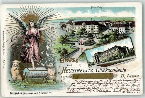 Neustrelitz 1901 Glückscollecte Glücksengel Glückschweine Markt-Platz Großherzogl. Schloß