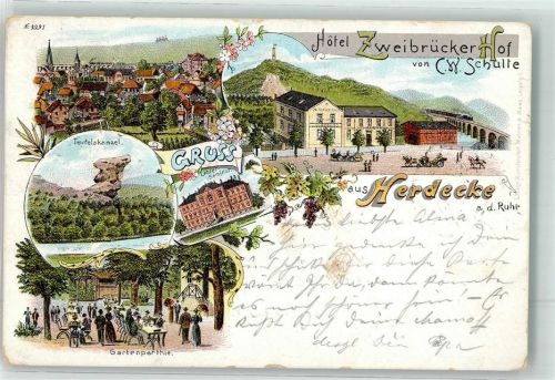 Herdecke 1899 Hotel Zweibrücker Hof Teufelskanzel Lehrerseminar Bahnpost Aachen-Dortmund Zg. 464