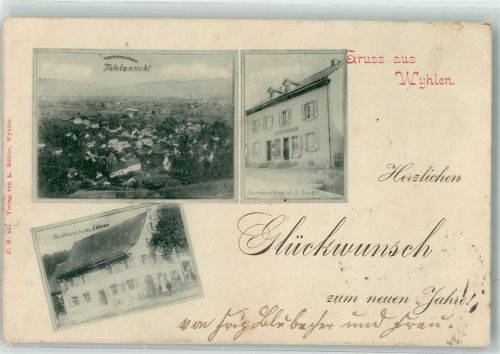 Wyhlen 1899 Neujahreskarte Handlung Bühler Gasthaus zum Löwen