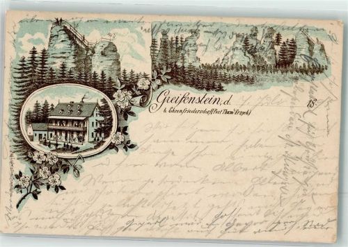 09427 O9373 Ehrenfriedersdorf 1895 Lithographie Vorläufer 80er Jahre Greifenstein Aussichtsplattform Logierhaus