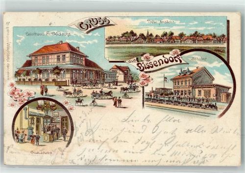 30900 W3002 Bissendorf , Han 1899 Lithographie Gasthaus Gödecke Gastraum Bahnhof Bahnpost Hannover