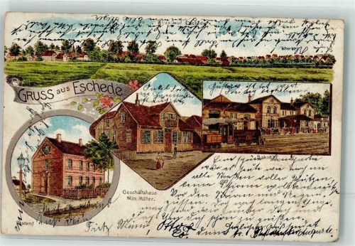 Eschede 1904 Geschäftshaus Müller Postamt Bahnhof