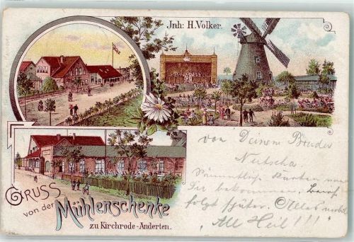 30159 W3000 Kirchrode 1898 - Gasthaus Mühlenschenke Garten Windmühle Margerite