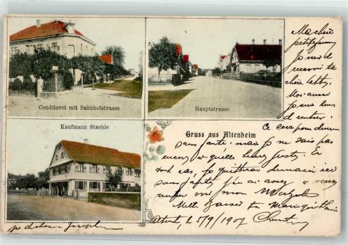 Altenheim 1907 Kaufmann Staehle Konditorei Bahnhofstraße Hauptstraße