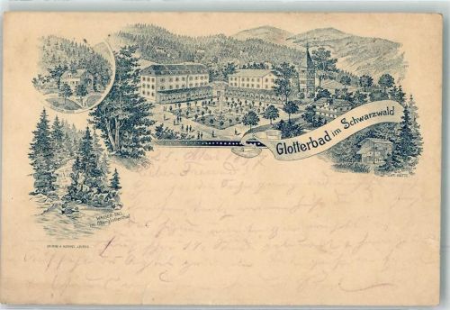 79286 W7804 Glotterbad 1897 Lithographie Voräufer Luft-Hütte Wasserfall Doktor-Haus