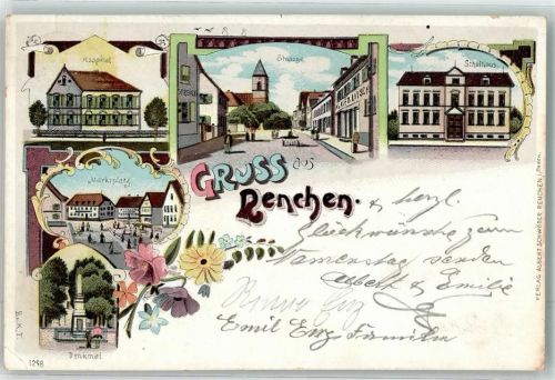 77871 W7592 Renchen 1911 - Schule Marktplatz Denkmal Hospital Dorfstraße