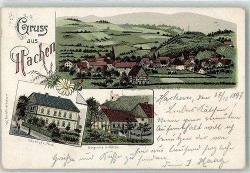 Hachen 1897 Burgruine Mühle Gasthaus zur Post