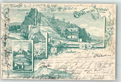 01612 O8401 Diesbar-Seußlitz 1897 Lithographie Vorläufer Elbtal Kgl. Forsthaus Villa Gerber Böse Brüder