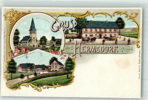 01776 O8231 Hermsdorf /Erzgeb. - Schule Gemeindeamt Kirche Gasthaus