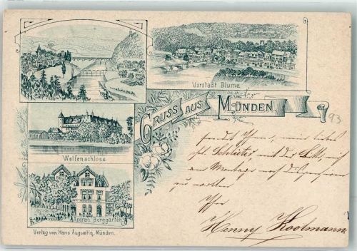 Münden 1893 Vorläufer 80er Jahre Welfenschloß Vorstadt Blume Andree's Berggarten