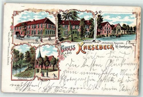 29378 W3120 Knesebeck 1900 Lithographie Markwarth'sche Wassermühle Mühlenteich Oberförsterei Gasthaus Röver