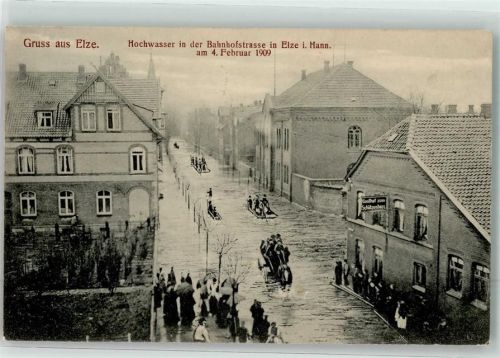 30900 W3001 Elze 1909 Foto AK Hochwasserkatastrophe 4.2.1909 Bahnhofstraße