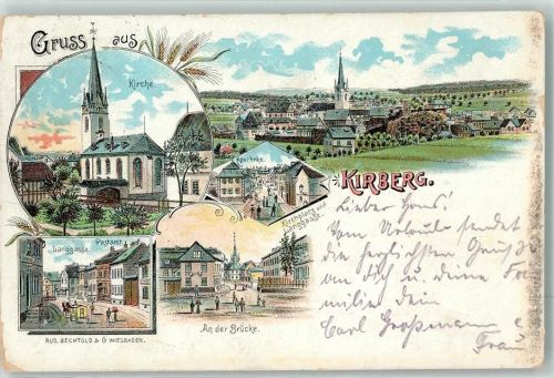 65597 W6257 Kirberg , Kr Limburg a d Lahn Lithographie Langgasse Postamt Kirche Kirchplatz An der Brücke Apotheke