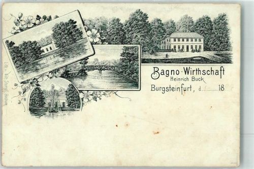 48565 W4430 Burgsteinfurt 1894 Lithographie Vorläufer 80er Jahre Bagno-Wirtschaft See Springbrunnen
