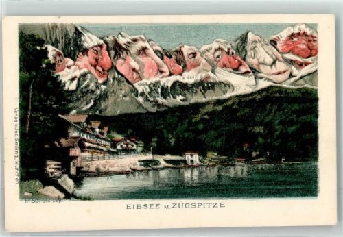82491 W8104 Eibsee Lithographie Berggesicht Eibsee Zugspitze