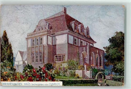 W6100 Darmstadt Oberhessisches Haus Off. Ausstellungskarten der Hessischen Landesausstellung 1908 Aquarell Olbrich Künstlerkarte