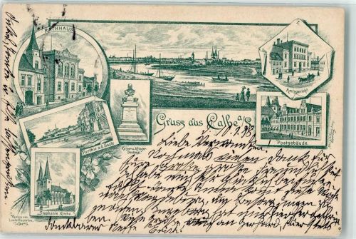Calbe 1898 Rathaus Amtsgericht Postgebäude Kaiser- und Krieger- Denkmal Saale Stephanie Kirche Vorläufer