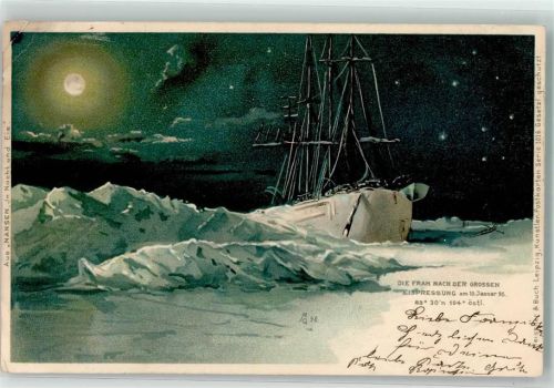 sign Goldfeld A. Aus Nansen In Nacht und Eis Segelschiff Fram nach der großen Eispressung 10. Januar 1895 Meissner u. Buch Serie 1016 Expedition Nordpol 1899 Lithographie / Künstlerkarte
