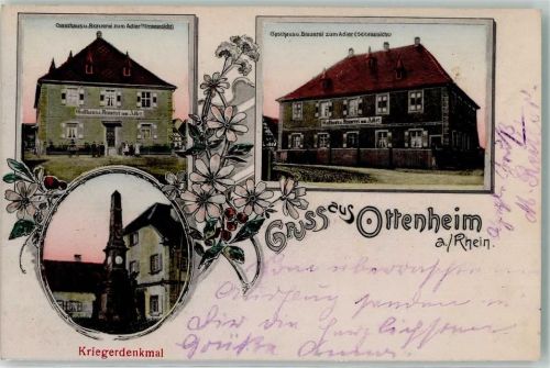 77963 W7635 Ottenheim , Schwarzw - Gasthaus Brauerei Zum Adler Kriegerdenkmal
