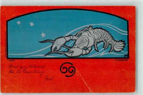 1899 Jugendstil Le Cancer Krebs Sternzeichen Leim löst sich