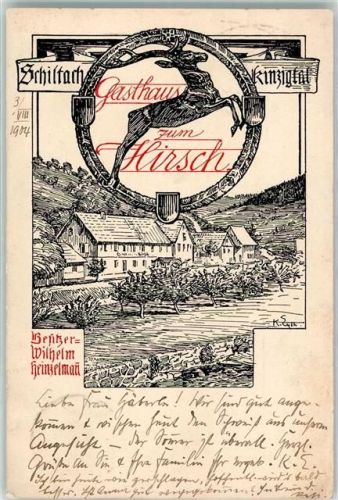 Schiltach 1904 Gasthaus Zum Hirsch Wilhelm Heinzelmann