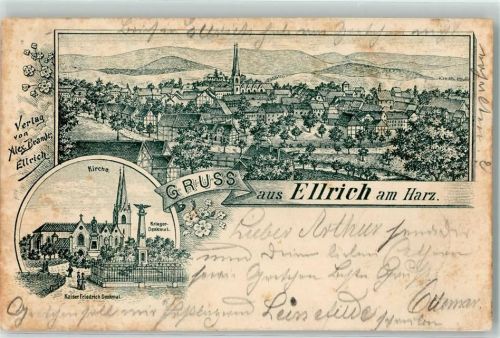 Ellrich 1897 Kirche Kaiser Friedrich Denkmal Vorläufer Bahnpost Zug 43