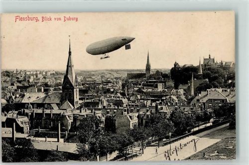 24937 W2390 Flensburg 1910 Foto AK Duburg Luftschiff Zepelin