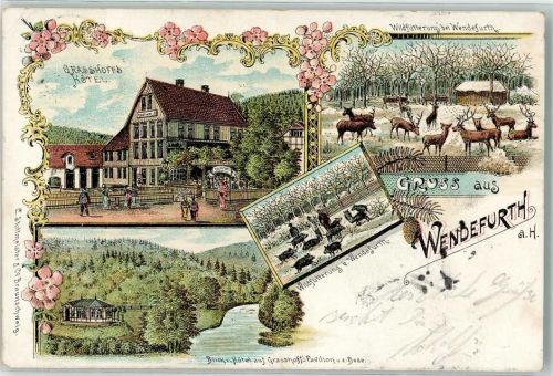 Wendefurth 1901 Grasshofers Hotel Wildfütterung Hirsche Rehe Wildschweine Pavillon