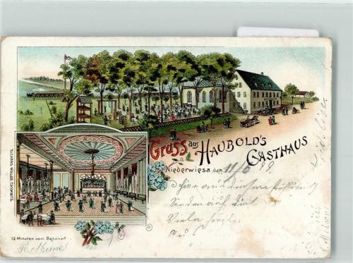 Niederwiesa 1899 Haubolds Gasthaus Lithographie