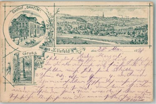 08236 O9703 Ellefeld 1897 Lithographie Vorläufer Kriegerdenkmal Gasthaus Daheim