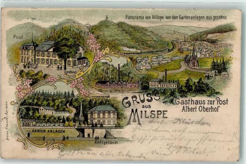 Milspe 1897 Post Gasthaus Zur Post Albert Oberhof Amtsgebäude Lithographie