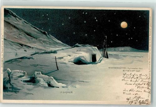 sign Goldfeld A. Aus Nansen In Nacht und Eis Winterhütte Sylvester 1895 Meissner u. Buch Serie 1016 Expedition Nordpol 1899 Lithographie / Künstlerkarte