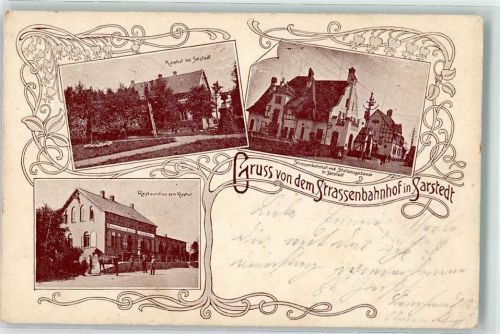 31157 W3203 Sarstedt 1904 Gebrauchsspuren Straßenbahnhof Kipphut Stationsgebäude Gasthaus