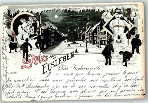 Lutherstadt Eisleben 1898 Schneemänner Schneeglöckchen Schneeballschlcht