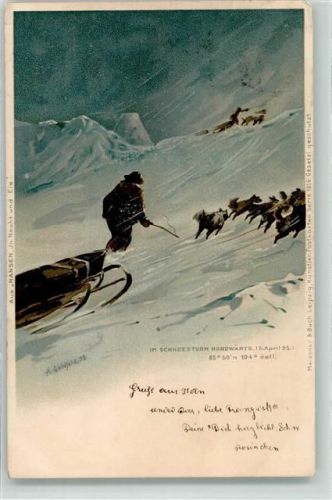 sign Goldfeld A. Hundeschlitten Expedition Aus Nansen In Nacht und Eis Meissner u. Buch Serie 1016 Expedition Nordpol 1899 Lithographie / Künstlerkarte