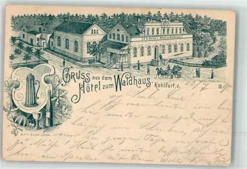 Kohlfurt 1895 Vorläufer Hotel zum Waldhaus Bierkrug Weinflasche Weinglas