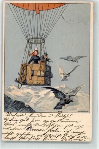 Frankfurt 1909 Ballon Berge Vögel Off. Postkarte Nr 2