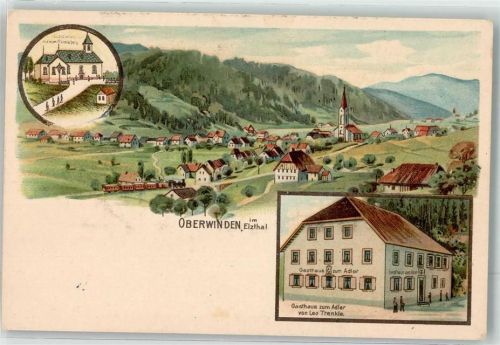 79297 W7809 Oberwinden , Elztal Lithographie Wallfahrtskirche Gasthaus zum Adler