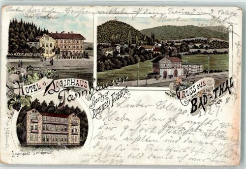 99842 O5907 Thal b Eisenach, Thür 1897 Lithographie Hotel Logirhaus Tannhäuser Richard Fahrig