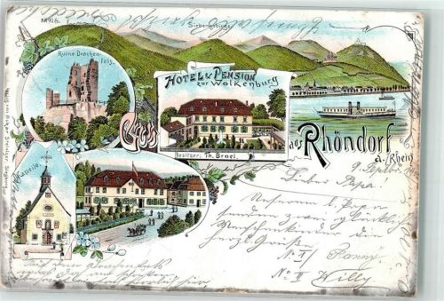 Rhöndorf 1900 Ruine Drachenfels Hotel Pension Zur Wolkenburg Th. Broel Raddampfer Kapelle Bahnpost Köln Rhein - Niederlahnstein