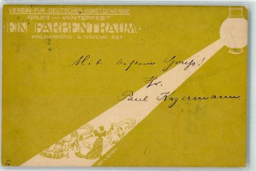W1000 Tiergarten sign Liesen Ed. Verein für Deutsches Kunstgewerbe Winterfest Ein Farbentraum Philharmonie 1897 Kunstgeschichte Berlin Künstlerkarte