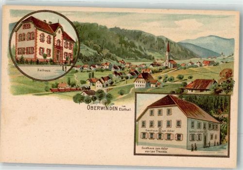 79297 W7809 Oberwinden , Elztal Lithographie Rathaus Gasthaus zum Adler