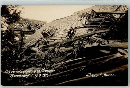 07629 O6530 Hermsdorf , Thür Foto AK Katastrophe Unglück Windhose Trümmer 10. Juli 1916 Foto W. Rasch