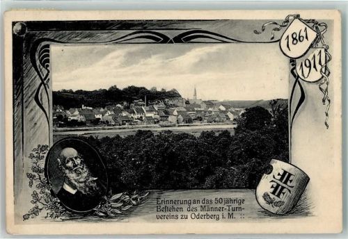 Oderberg 1914 50. jähr. Feier d. Männer-Turnvereins Portrait Turnvater Jahn Schildwappen