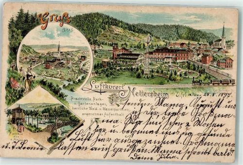 53947 W5376 Nettersheim 1897 Lithographie Eisenbahn Park Bahnpost Köln Rhein Zug 161