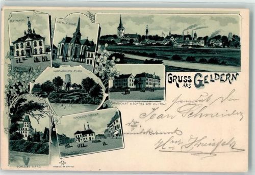Geldern 1900 Rathaus Kath. Kirche Windmühlen Turm Schloss Haag Großer Markt Pensionat der Schwestern U. L. Frau
