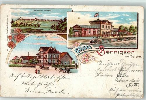 31832 W3257 Bennigsen 1899 Gebrauchsspuren Bahnhof Eisenbahn Meyers Hof Lithographie Bahnpost Altenbeken