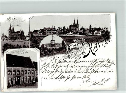 46509 W4232 Xanten 1898 Lithographie St. Victor-Dom Gasthaus Niederrheinischer Hof Schloß Fürstenberg