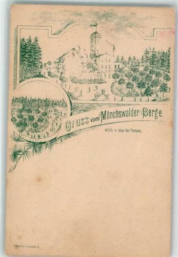 02681 O8609 Wilthen 1885 Lithographie Vorläufer Druck ca. 1885 Etablissement Mönchswalder Berge Aussichtsturm